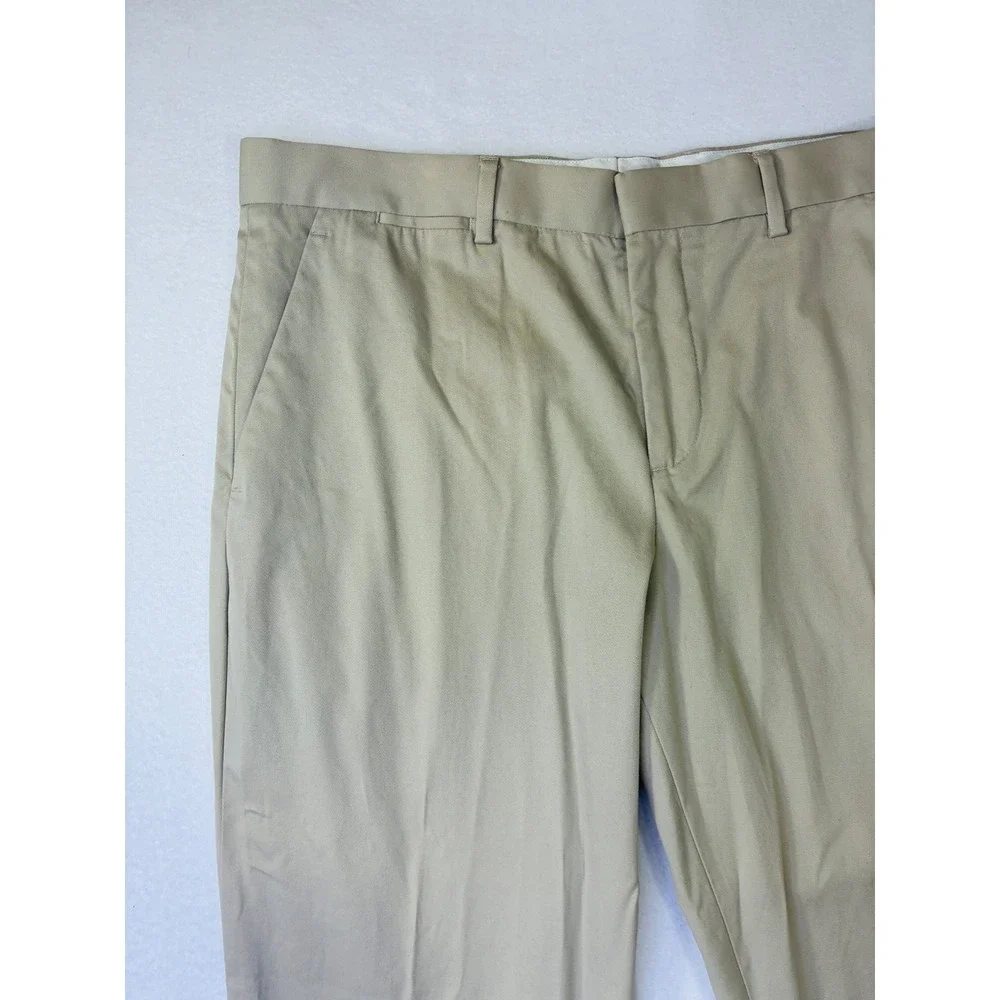 Express Photographer Mens Tan Khaki Flat Front Chino Trousers Dress Pants 33x30